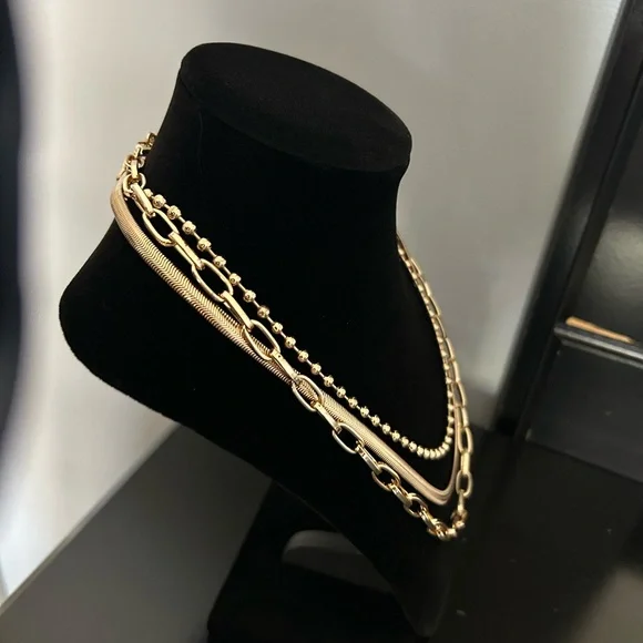 White House Black Market Gold Layered Necklace Trio - Picture 2 of 5